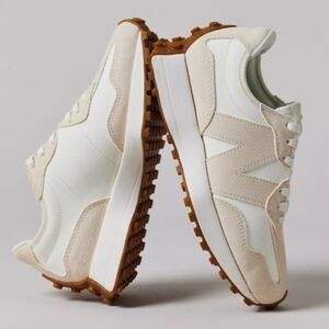 New Balance White and Tan Sneakers